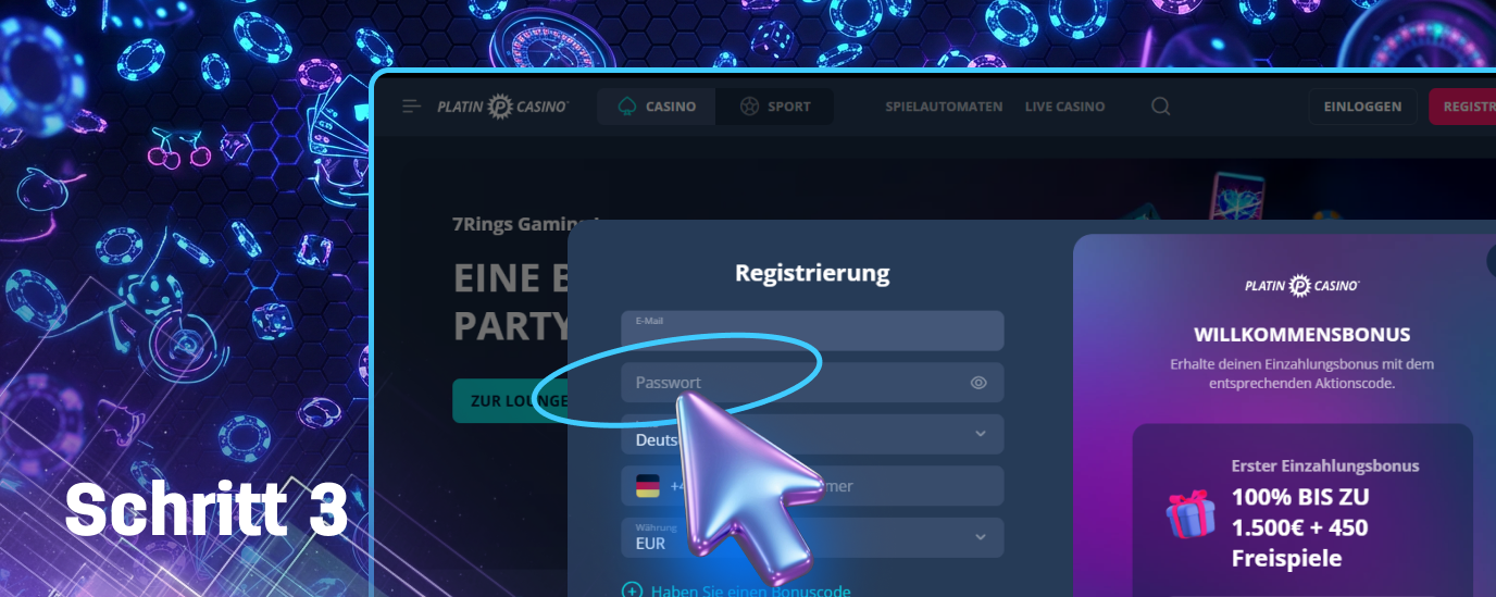 Um sich bei Platin Casino anzumelden, geben Sie ein Passwort ein